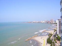 Top view of the sandy ocean coast in Cartagena