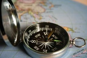 magnetic compass on a map