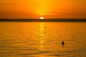 golden ocean on a background of orange sunset