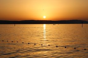 romantic orange sunset over lake Constance