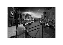 waterfront of channel, black and white, italy, venice, Burano