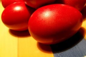 red easter eggs on the table