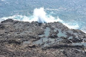 ocean waves splashing on rocks, hawaii