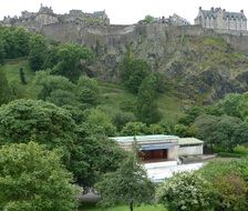 Distant view of a castle on a mountain in scotland