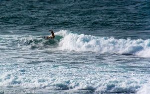 surfer in a stormy ocean in the Caribbean