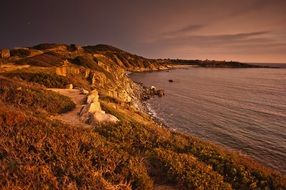 Dusk in the sunset over the picturesque coast