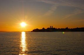 Sunset panorama on the lake constance