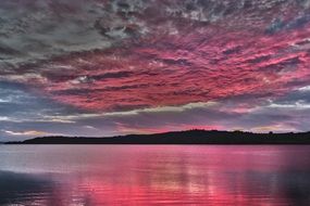 pink clouds reflected in the lake