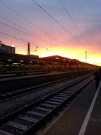 sunset over the train station in Augsburg