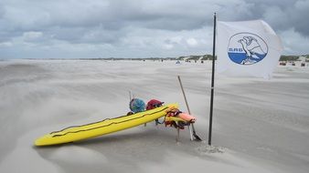 rescue board on the beach