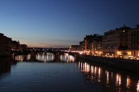 lighting lamps on a bridge at night