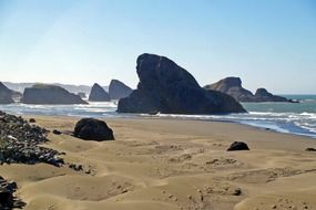 Rocks in ocean at coast, usa, Oregon