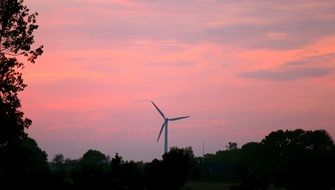 Windmill at the pink sunset