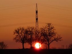 sunset fireball power lines