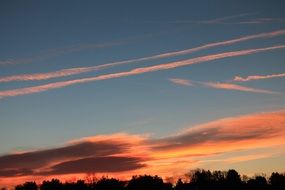 pink clouds at sunset over the forest