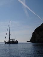 sailing boat in the sea view from Corfu island, Greece