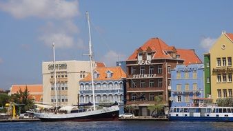 colorful buildings at tropical sea, Netherlands, curacao, willemstad