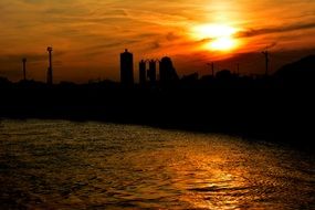 sunset in the sky clouds water red color