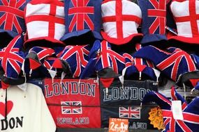 souvenirs and clothing with the image of the British flag