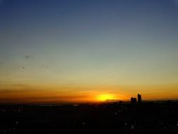 distant view of the sunset over the city