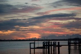 landscape of summer cloudy sunset over the city