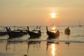 beach boats thailand sunset view