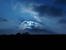 blue clouds and white sun at sunset