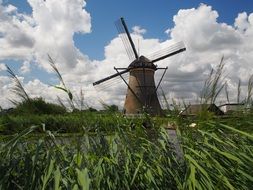 traditional windmill in countryside, netherlands