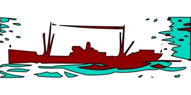 painted warship in the ocean