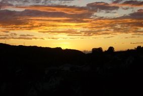 yellow sunset over a village in Switzerland