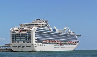 landscape of holiday cruise ship and pier