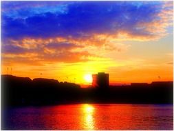 bright colorful sunset over Hamburg