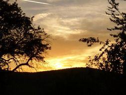 yellow sunset over the hill