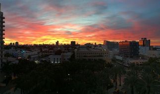 sunset over the miami city