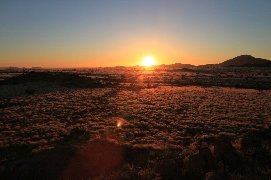 sunset in steppe of Namibia