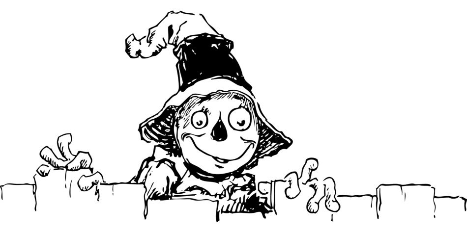 Black and white drawing of the scarecrow