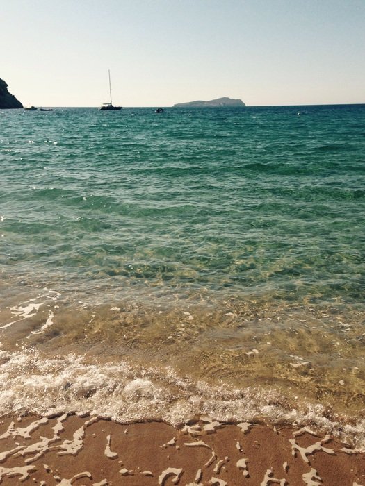 colorful surf line in seascape, spain, ibiza