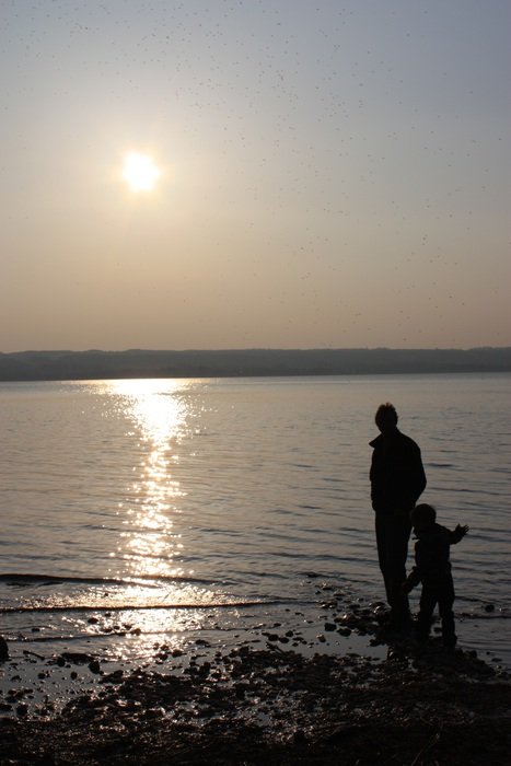 father and son at the lake