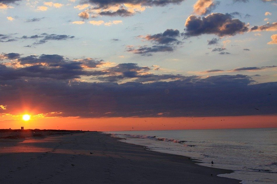 cloudy sunrise on an ocean beach