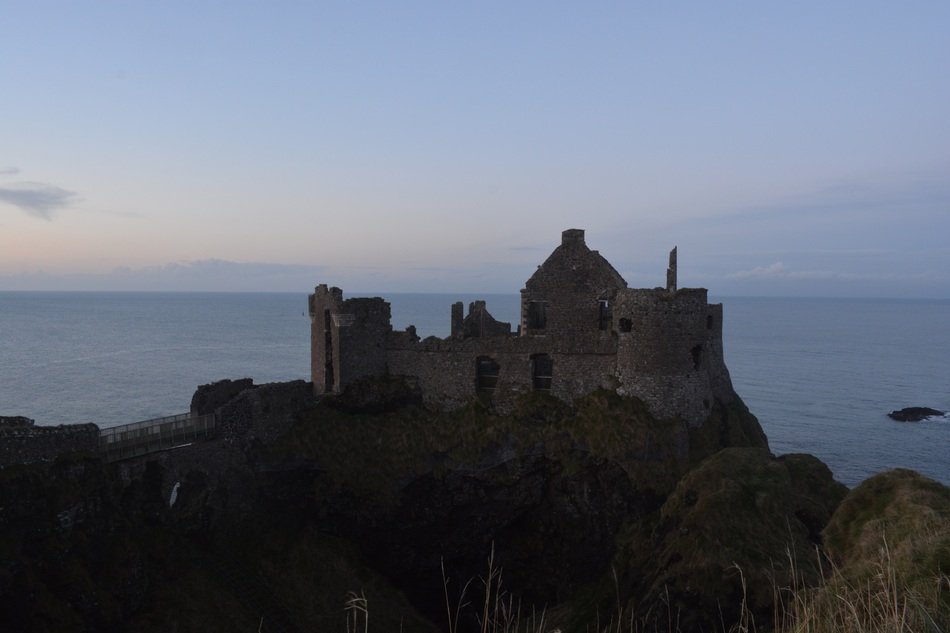 Ancient dunluce castle evening sea view