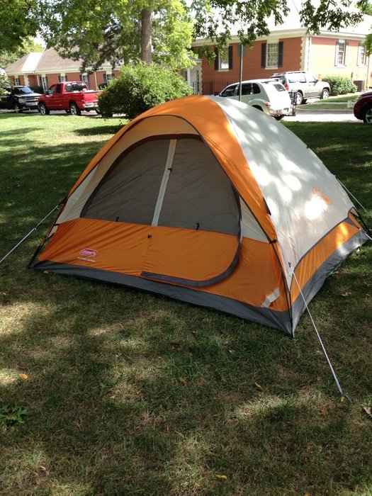 orange tent in the park