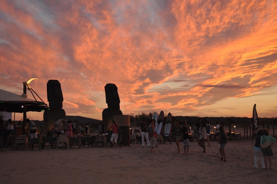 party on beach at dusk