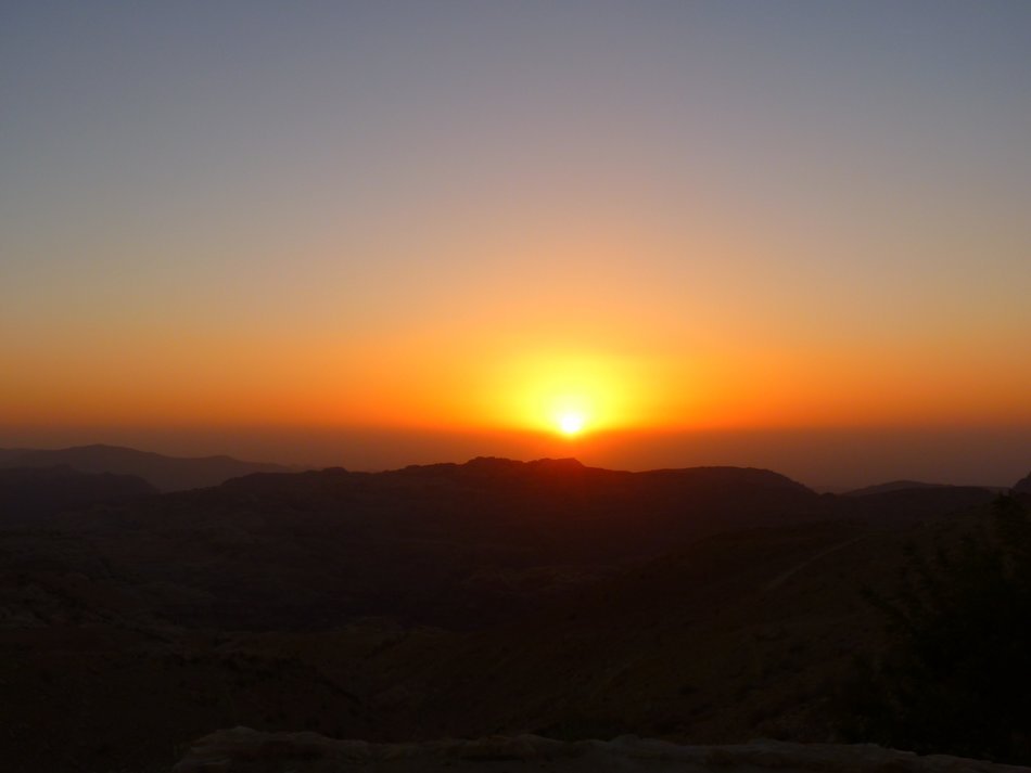 bright sunset with mountains in Jordan