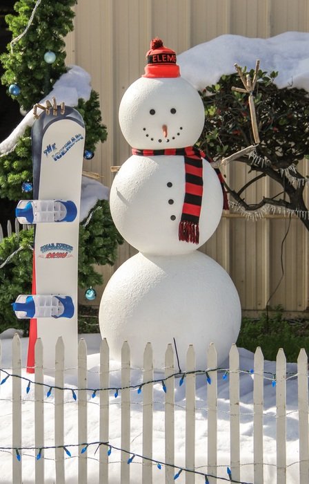 snowman as a decor near the house