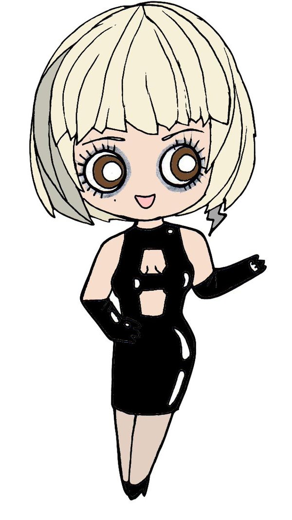 Drawn cartoon girl with big eyes in a black dress free image download Drawn cartoon girl with big eyes in a black dress free image download