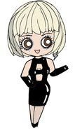 drawn cartoon girl with big eyes in a black dress