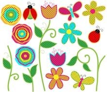 cartoon flowers and insects, Dot Border