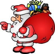 drawing of santa claus with a bag of gifts