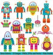Robots Retro Robot Party Vectors