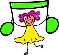 painted girl with a green note in hand